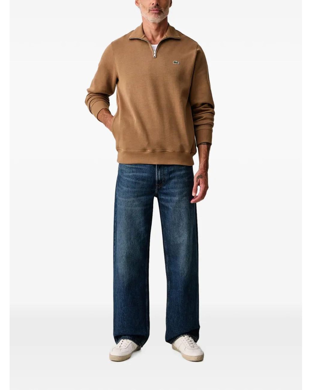 Lacoste Blue Quarter-Zip Logo-Patch Sweater for men