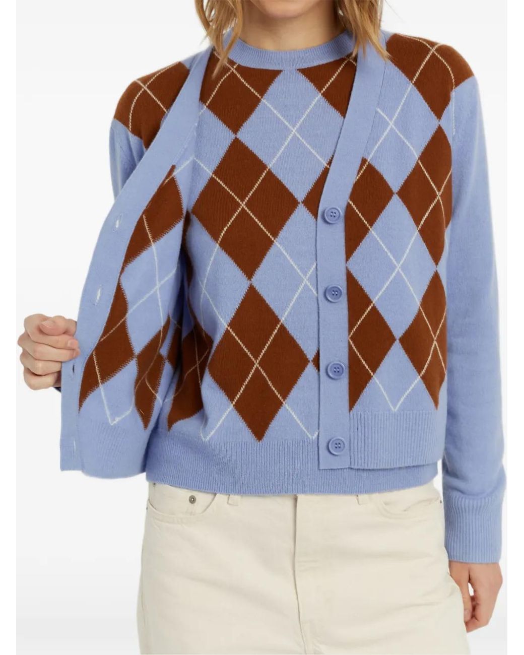 Chinti & Parker Blue Cardigan Boutonné À Motif Losanges
