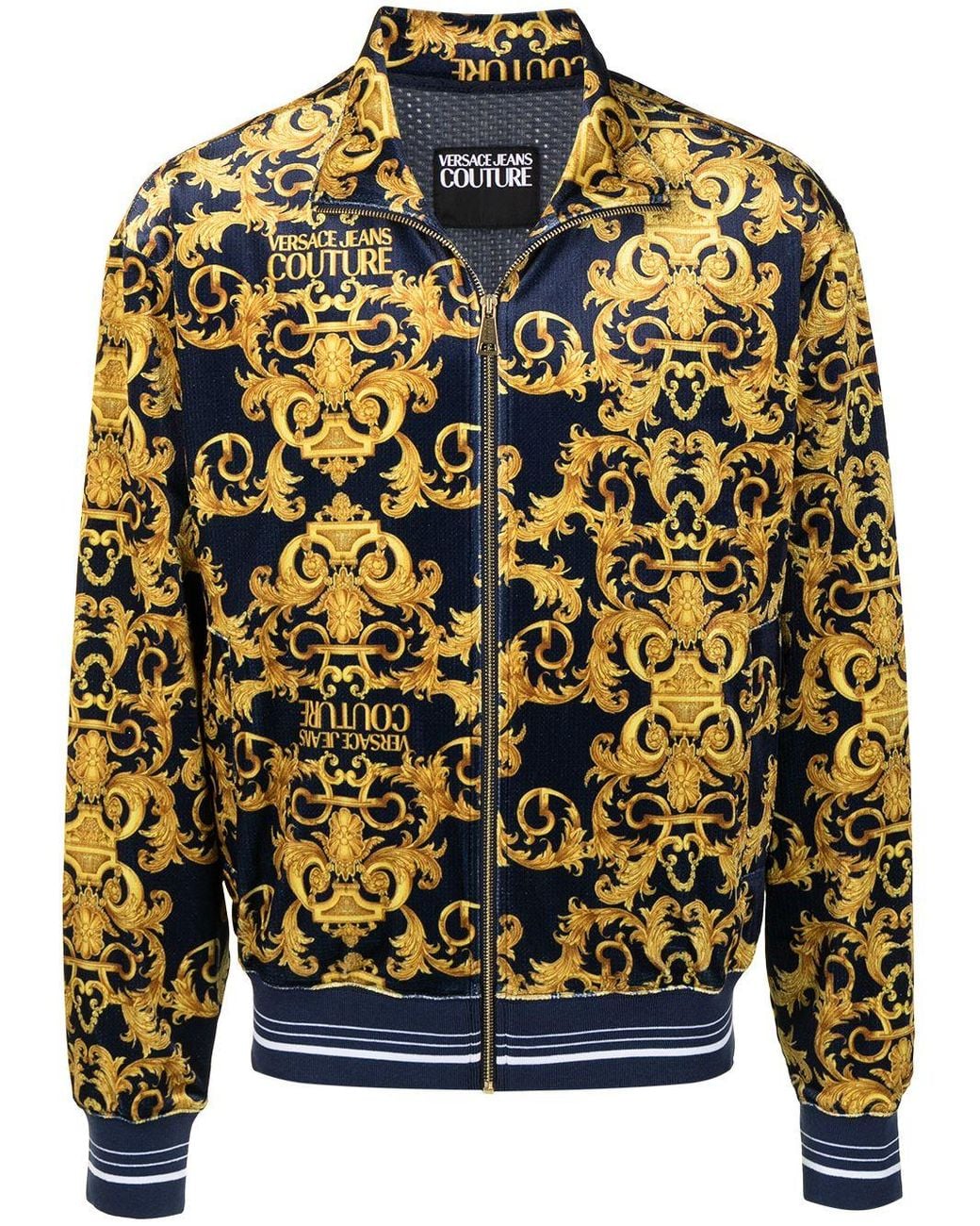 Versace Jeans Couture Denim Baroque Zip-up Bomber Jacket in Blue for Men - Lyst