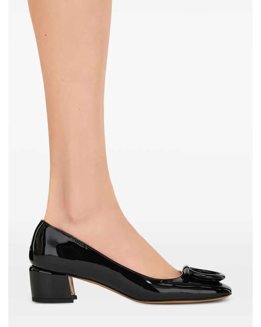 Ferragamo Black Maxi 60S Gancini Patent Leather Pumps