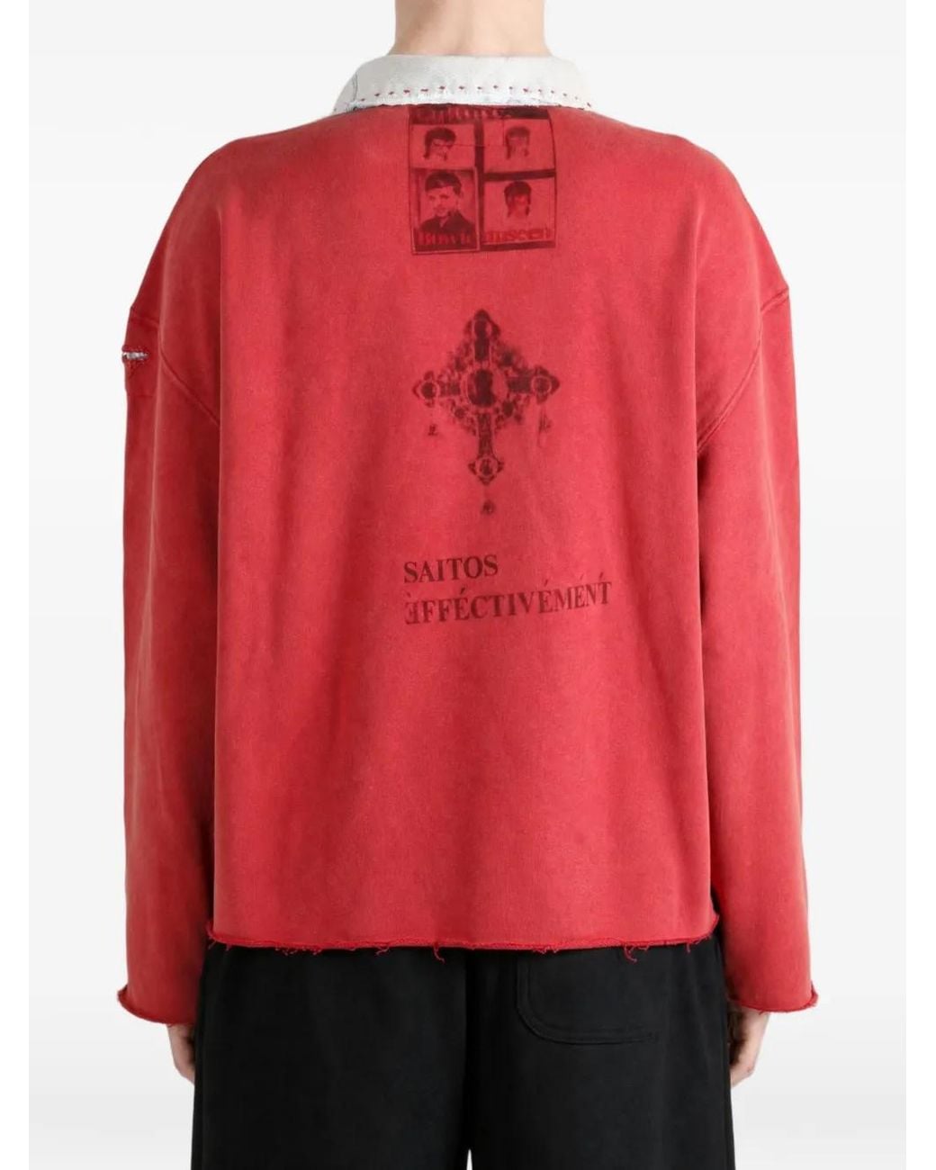 SAITOS Red Starman Quarter-Zip Distressed Polo Shirt