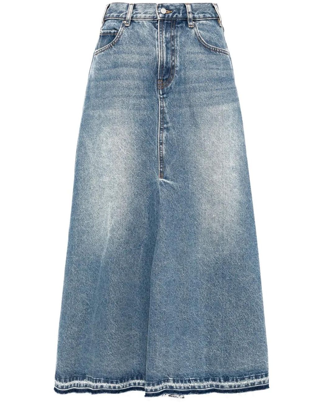 JNBY Blue Distressed Maxi Denim Skirt