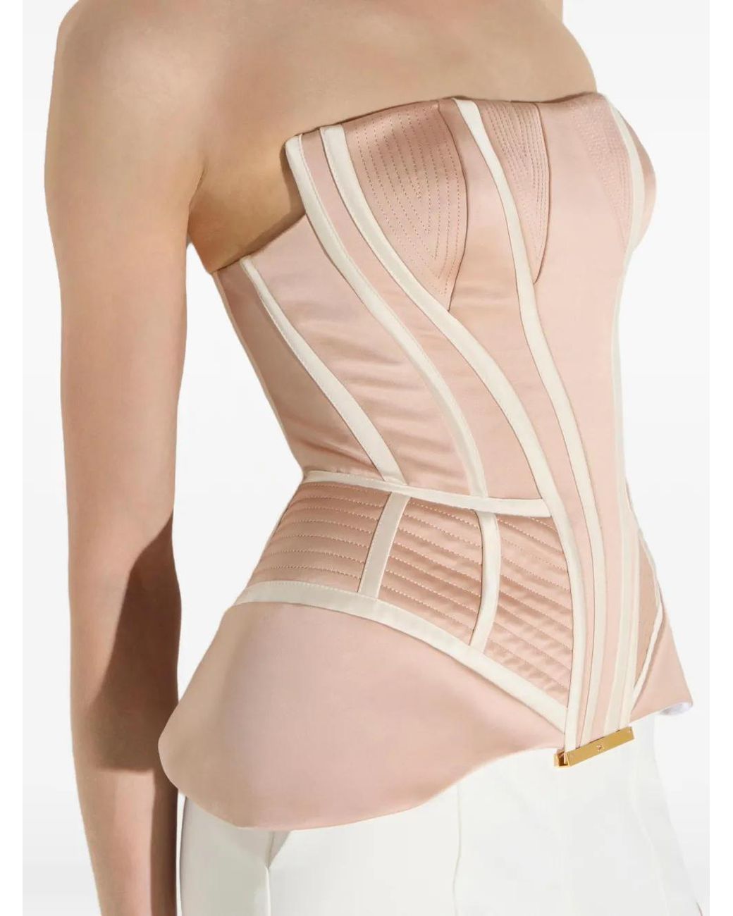 Elisabetta Franchi Pink Duchess Satin Bustier-Style Top