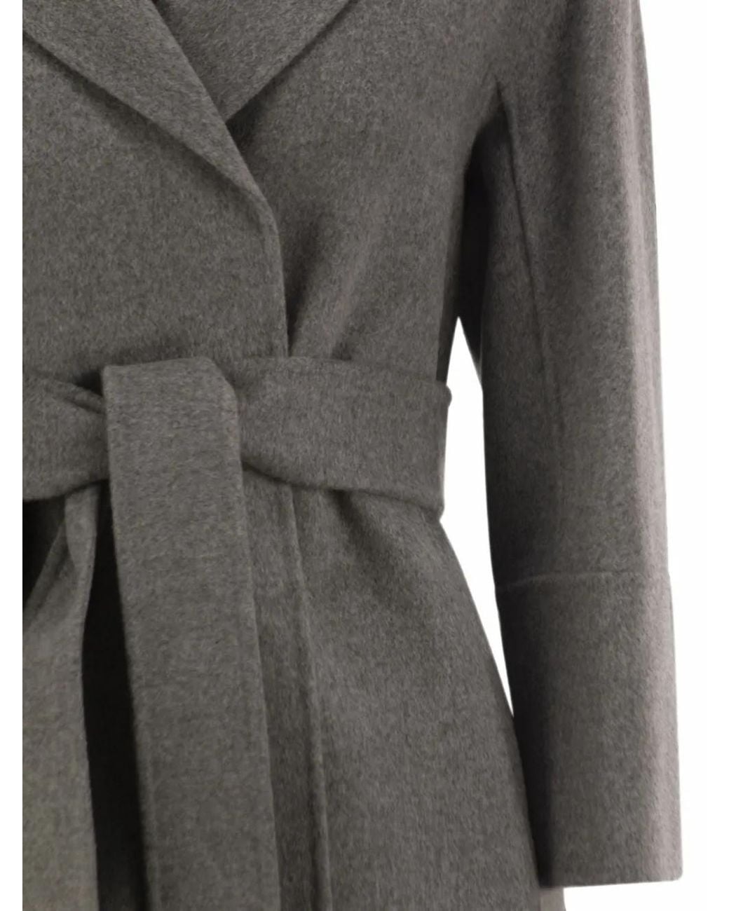 Max Mara Gray Belted Notched-Lapels Coat