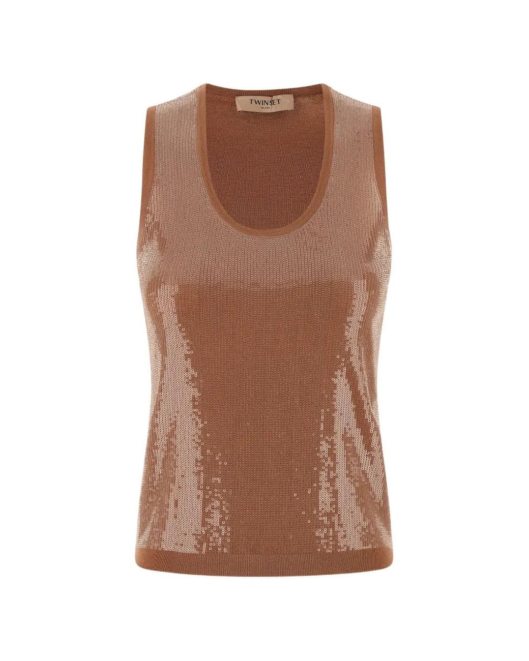 Twinset Brown Sequin-Embellished Top