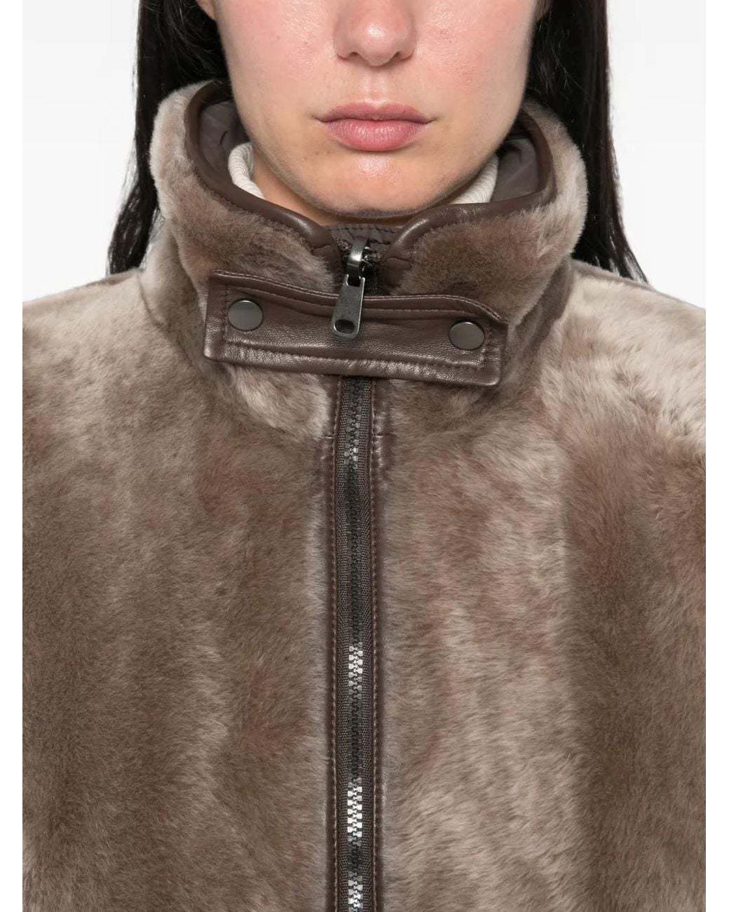 Brunello Cucinelli Brown Shearling-Trim Reversible Jacket