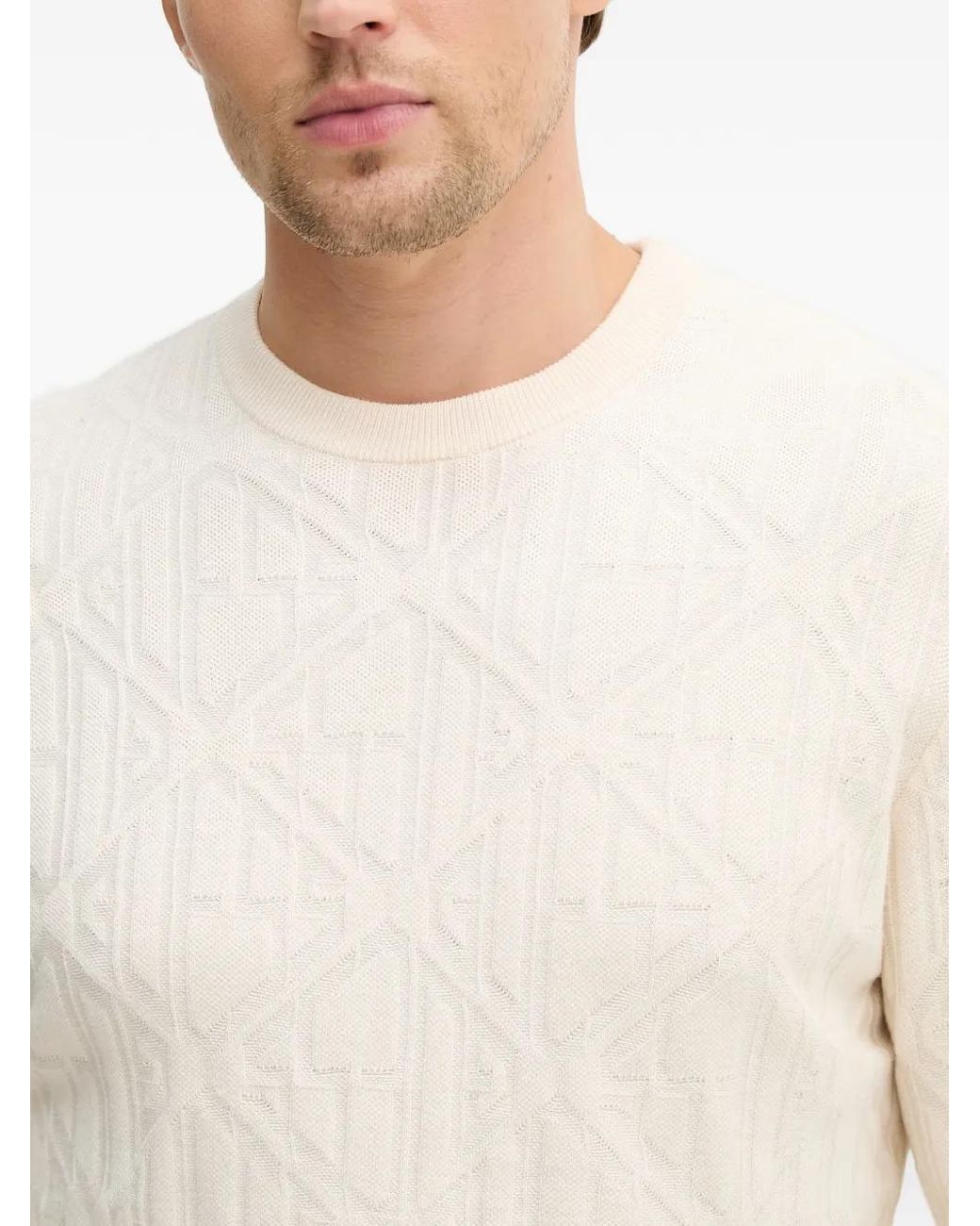Guess White Geometric-Knit Sweater for men