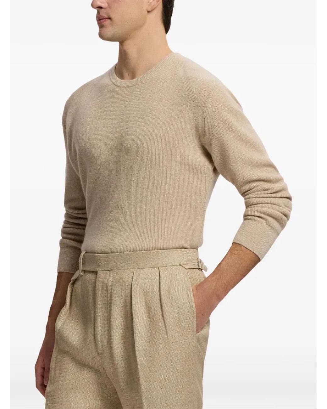 Ralph Lauren White Raglan-Sleeve Ribbed-Knit Sweater for men