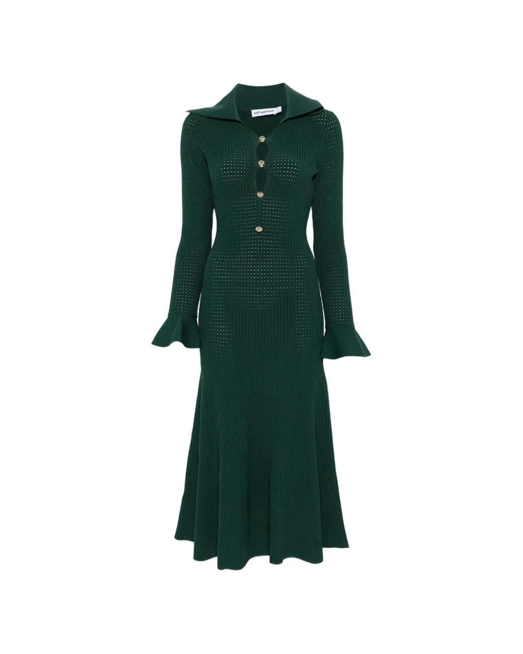 Self-Portrait Green Keyhole-Detail Knit Dress