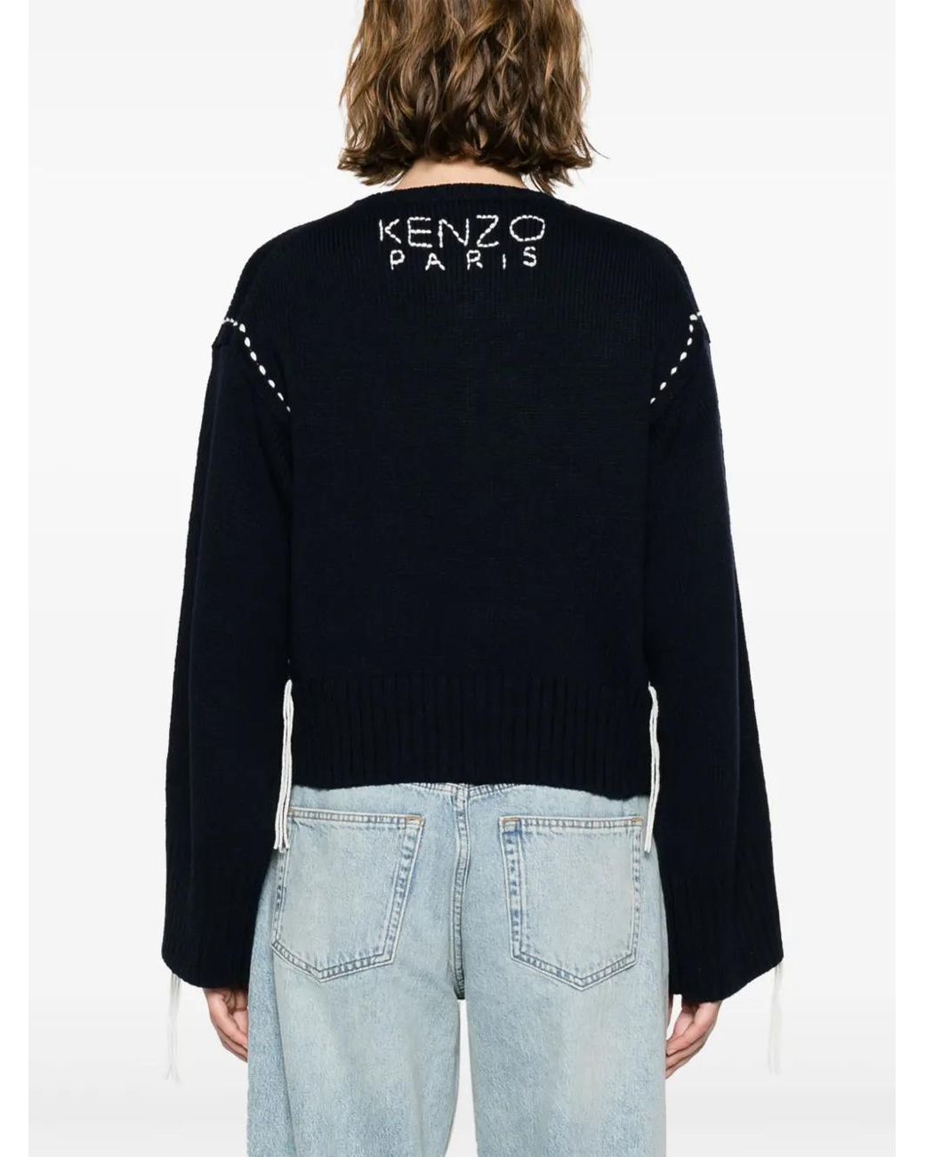 KENZO Blue Sashiko-Stitch Wool Blend Jumper