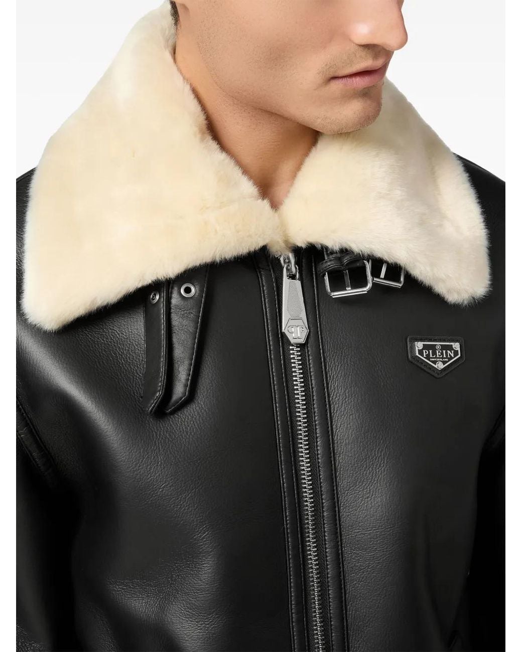 Philipp Plein Black Eco Shearling Jacket for men