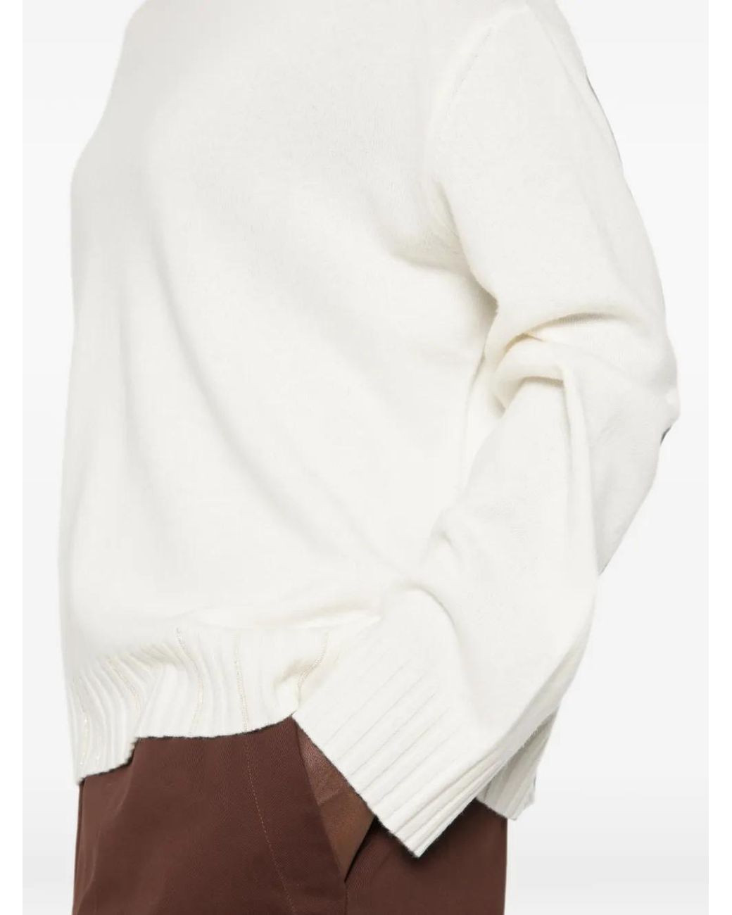 Fabiana Filippi White Platinum Crew Neck Sweater With Embrodery