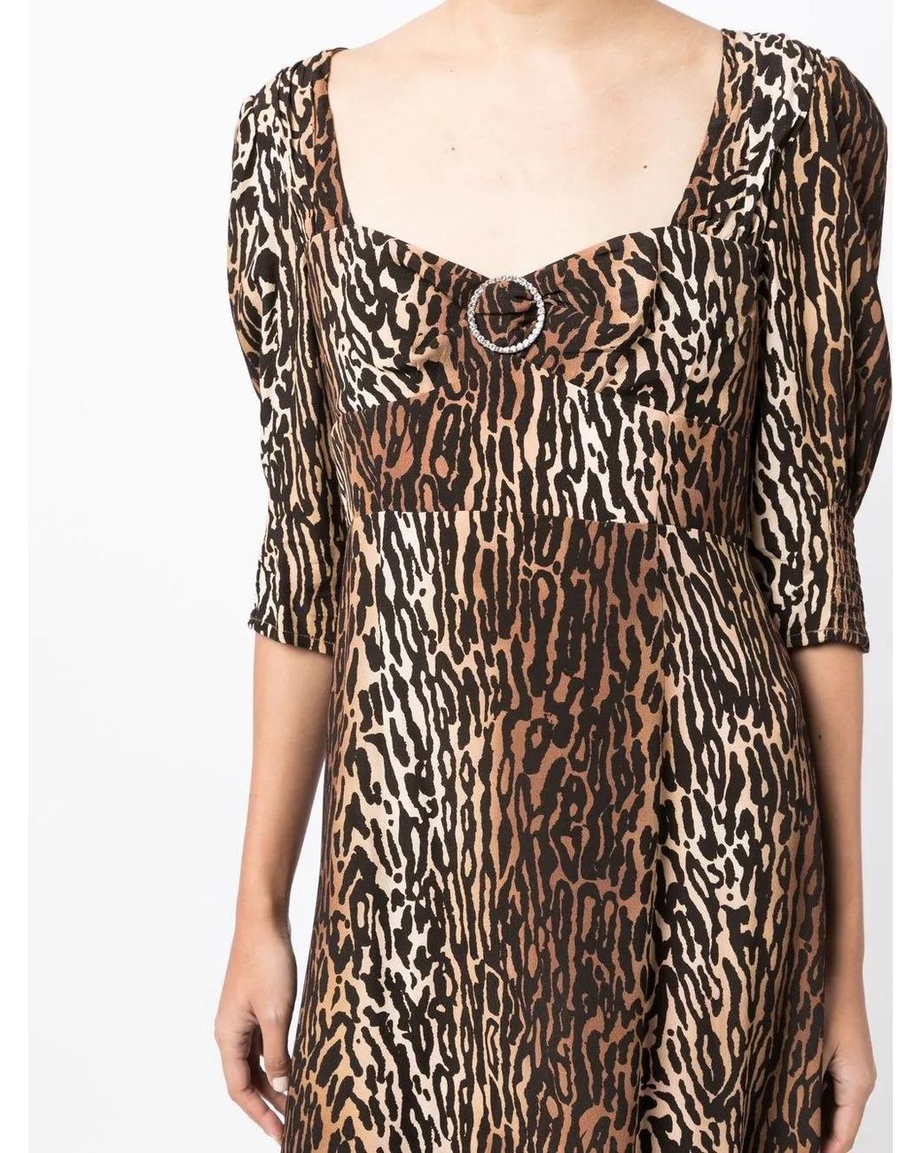 Rixo Natural Karen Leopard Midi Dress
