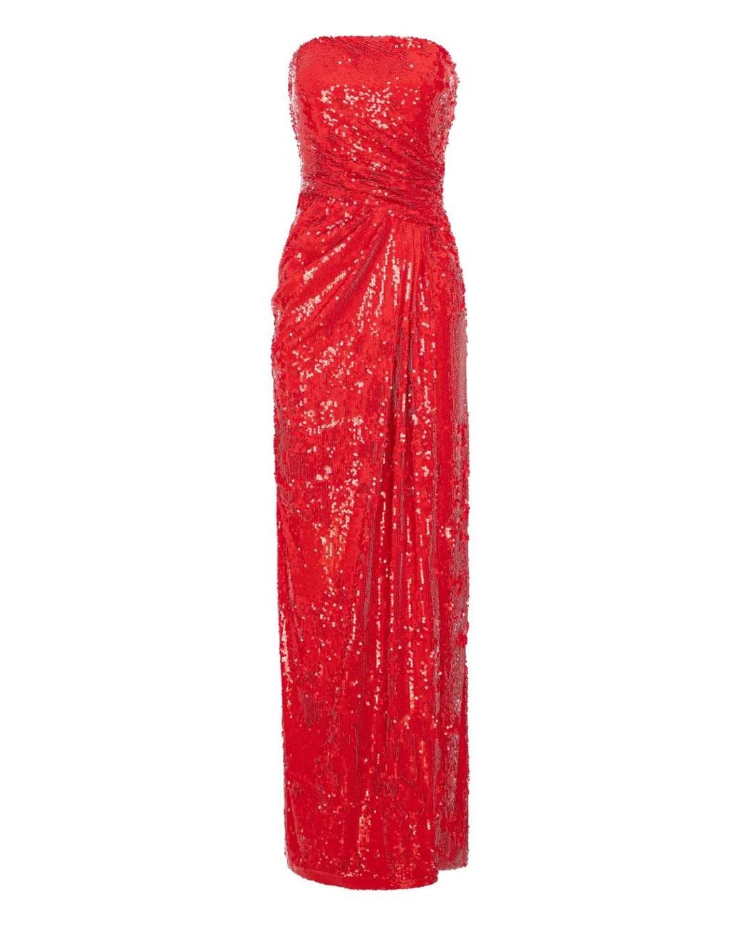 V:PM ATELIER Red Edie Sequinned Strapless Maxi Dress