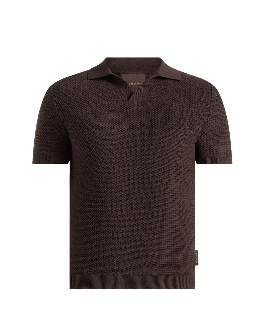 Manière De Voir Brown Rowen Textured Knit Revere Polo Shirt for men