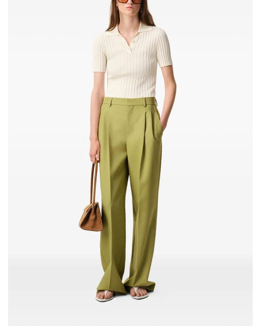 AMI Green Pleated Wide Trousers