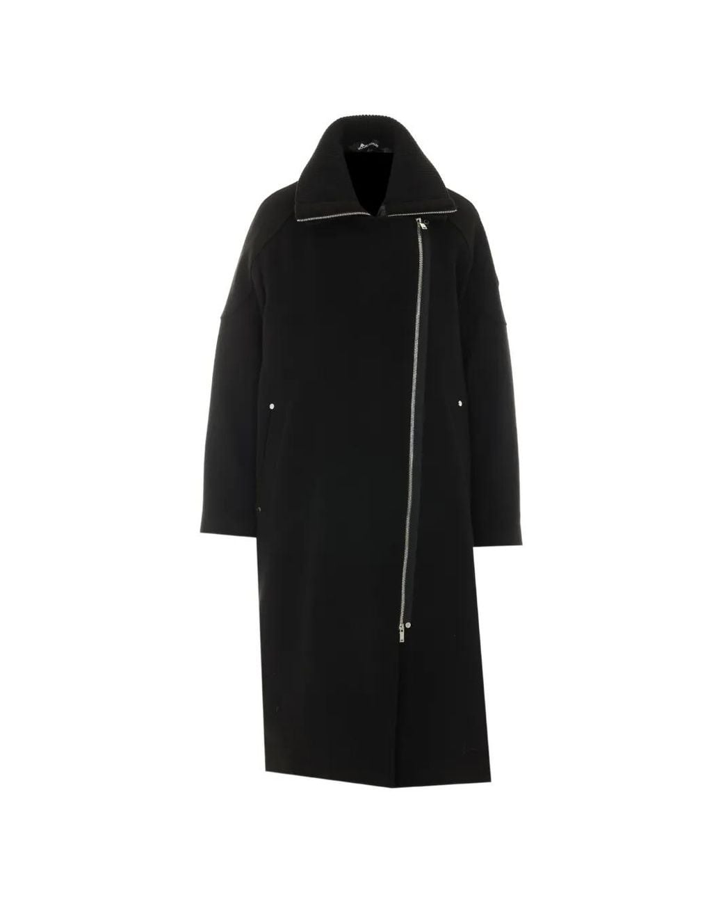 Moose Knuckles Black Asymmetric-Zip Ribbed-Collar Coat