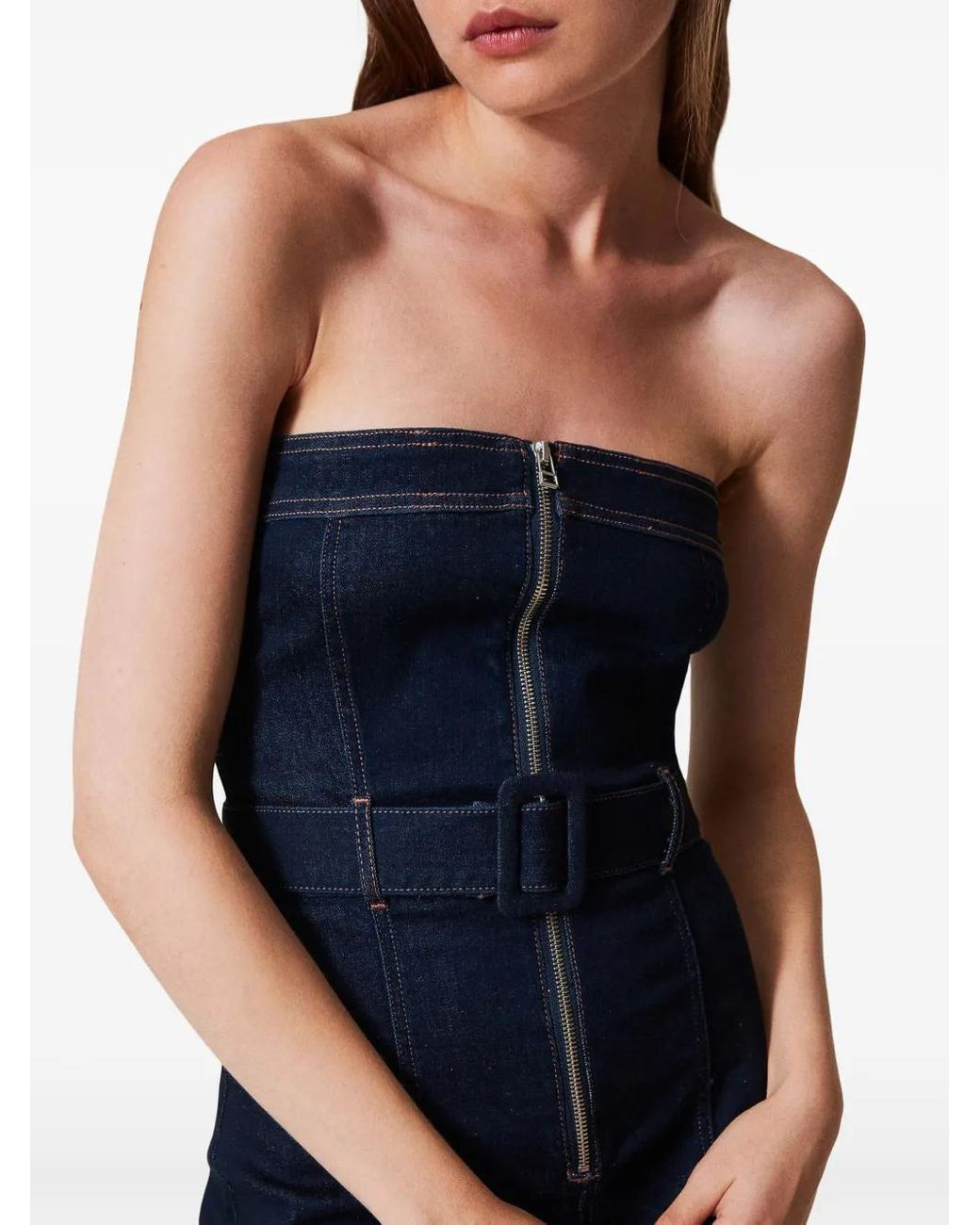 Twinset Blue Denim Bustier Dress