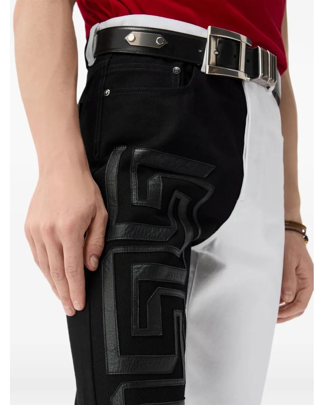 Versace Black Embroidered Straight Jeans for men