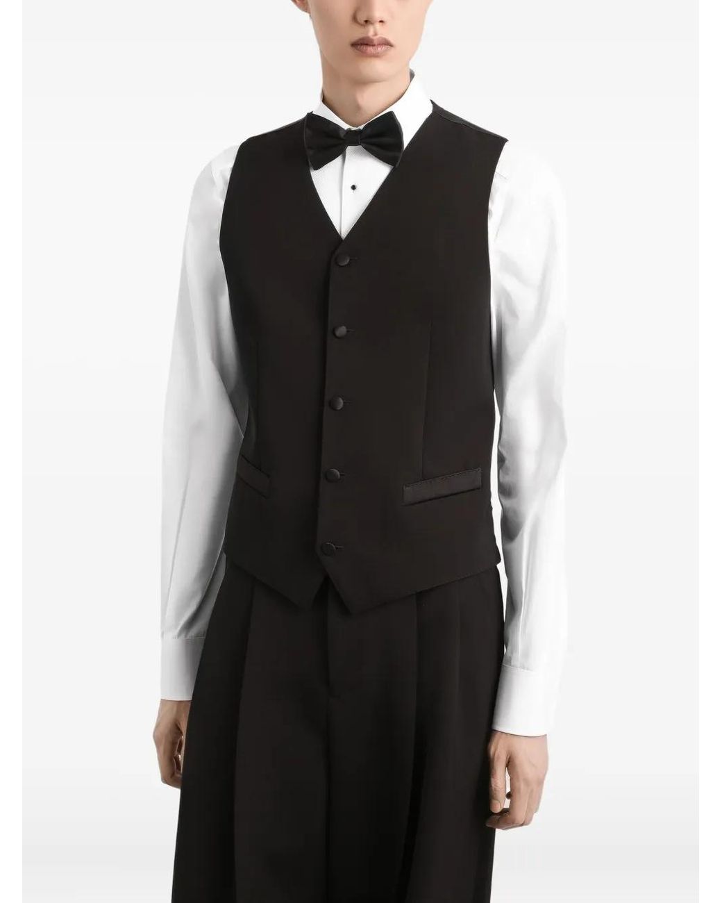 Dolce & Gabbana Black Wool And Silk Vest for men