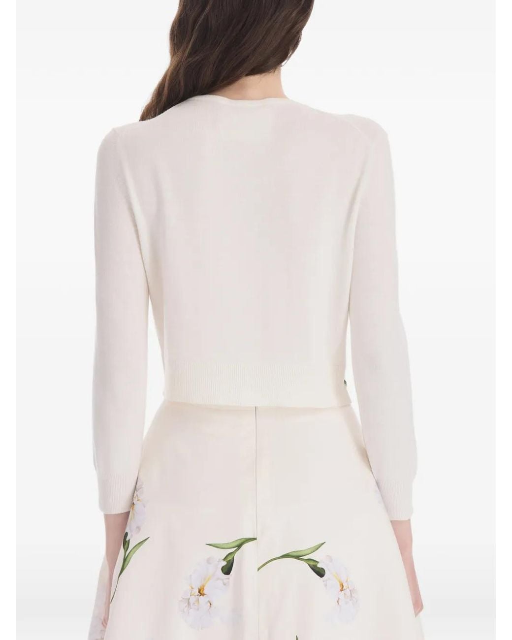 Oscar de la Renta White Floral-Embroidered Cardigan