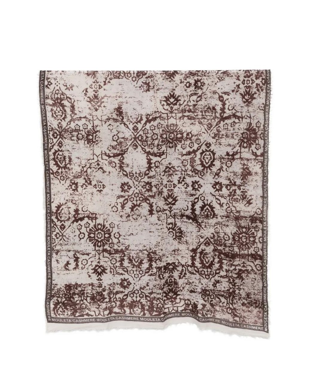 Mouleta White Damask-Print Frayed Scarf
