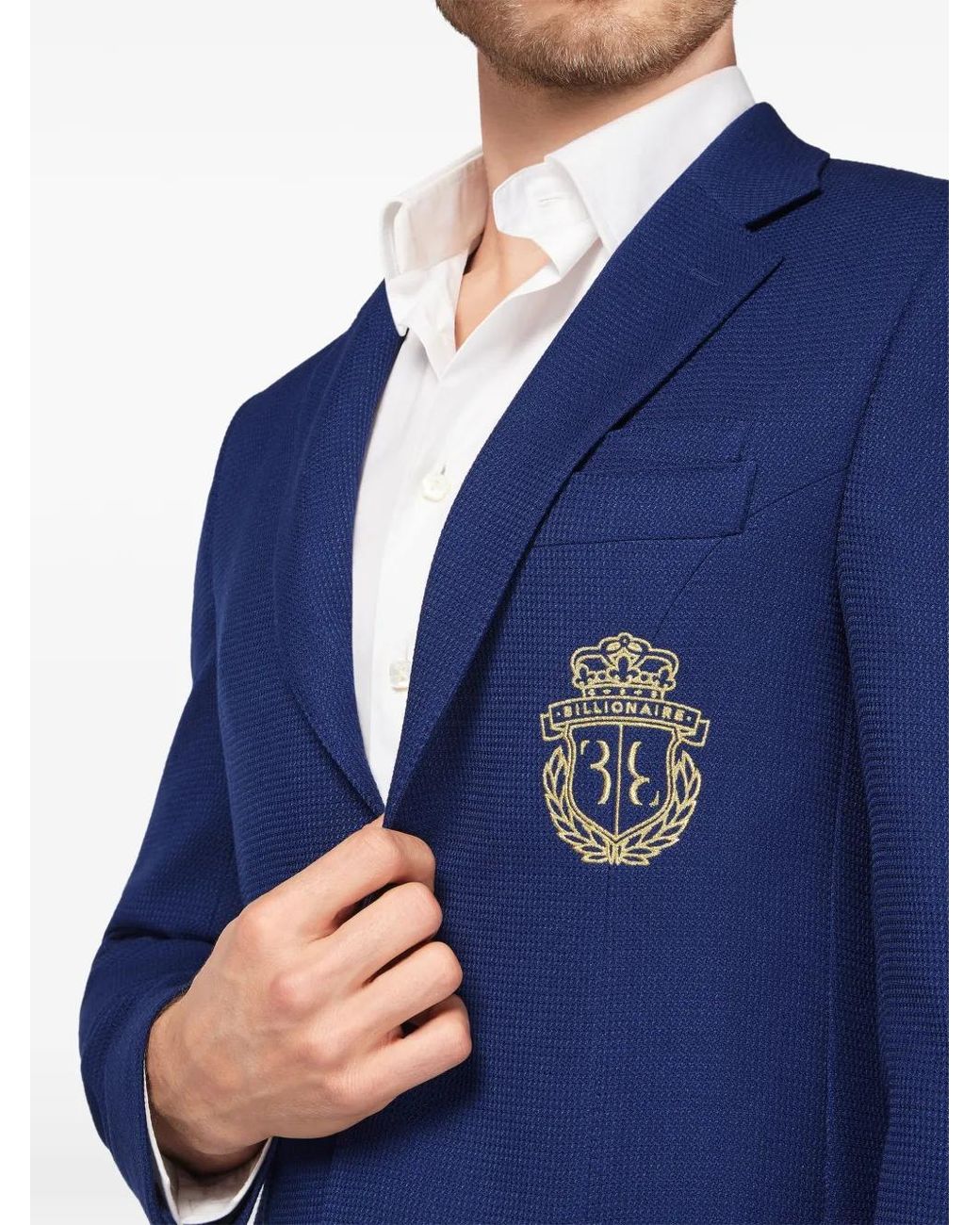 Billionaire Blue Crest-Embroidered Blazer for men