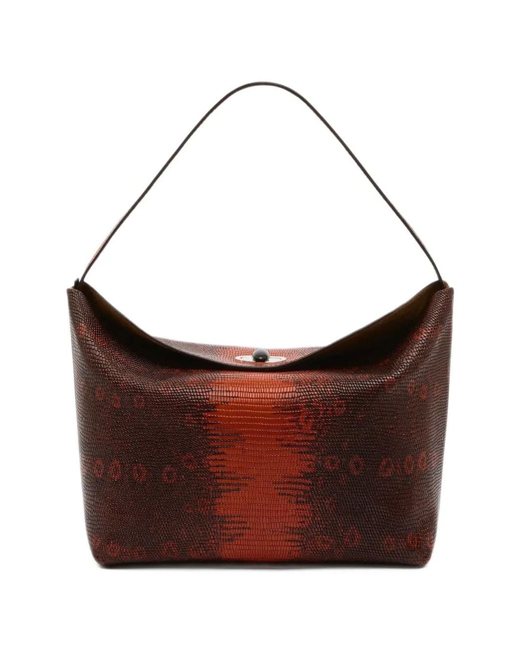 Christopher Esber Brown Medium Turnlock Lizard Leather Shoulder Bag