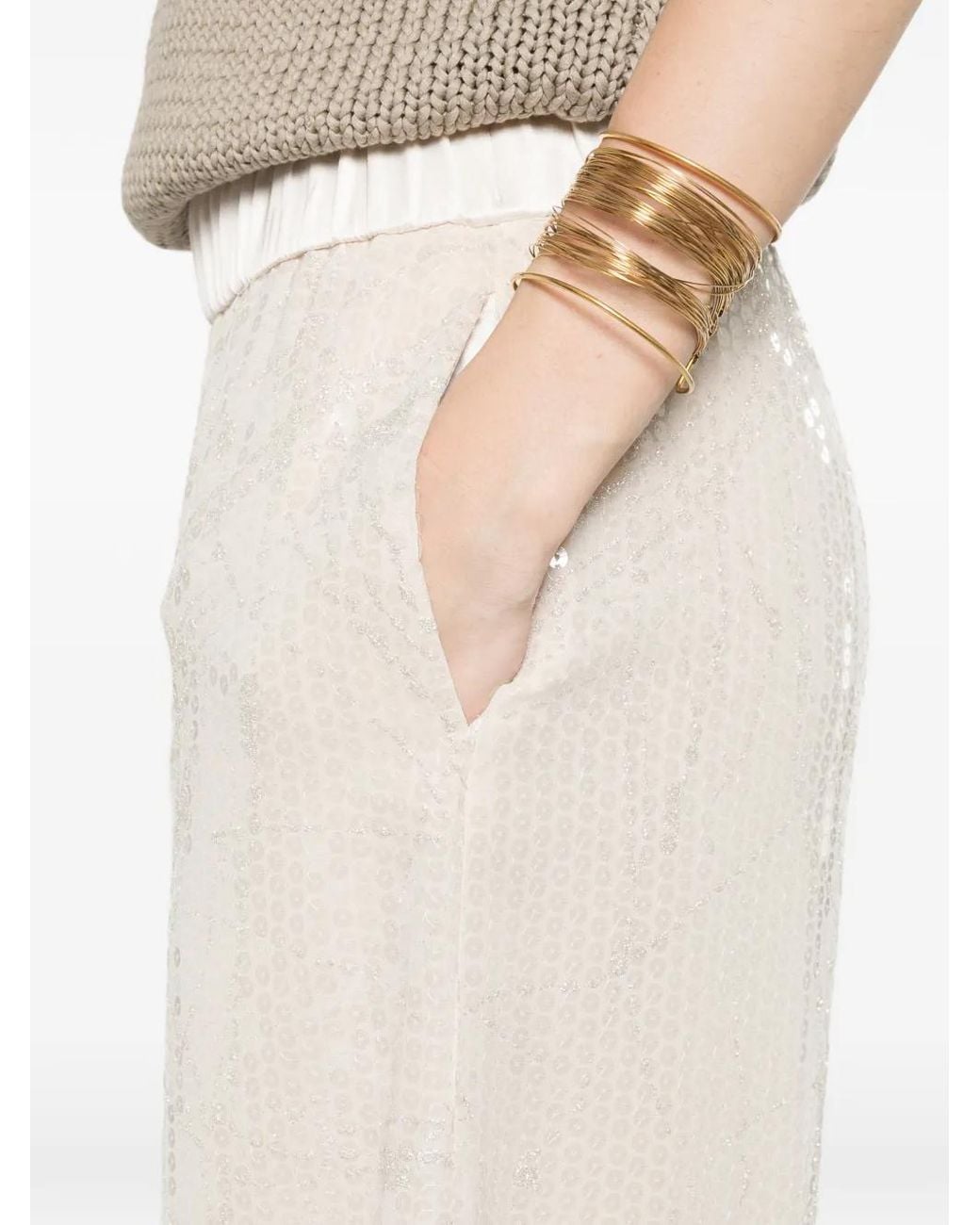 Peserico White Sequin-Embellished Pants