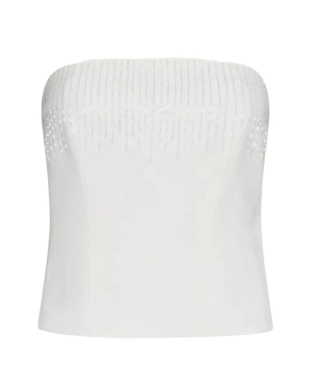 Marella White Mllrapace Bead-Embellished Strapless Top