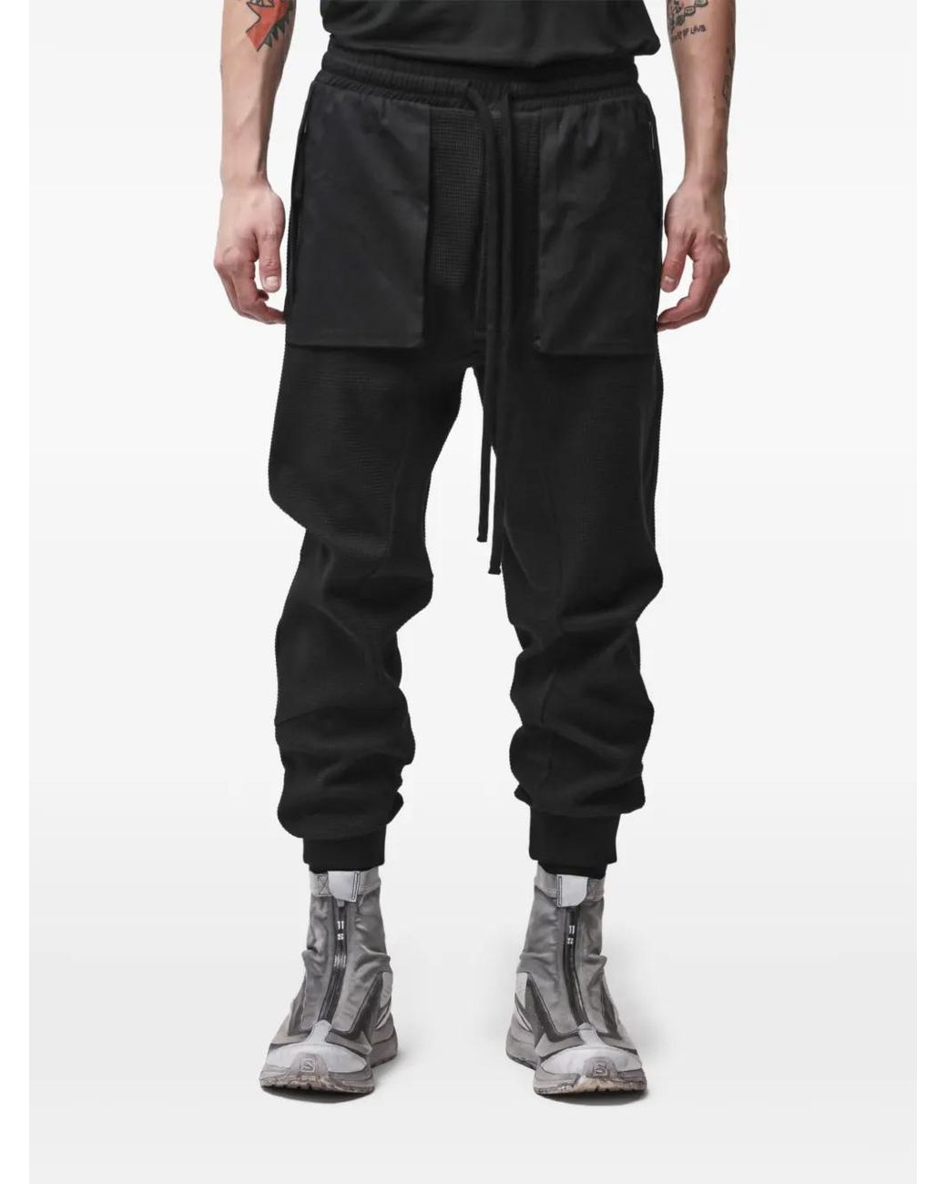 Thom Krom Black Waffle-Knit Drawstring Trousers for men