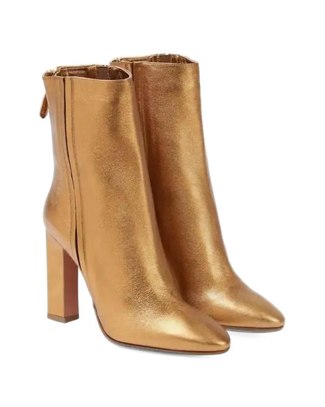 Aquazzura Brown Joplin Metallic-Leather Heeled Ankle Boots