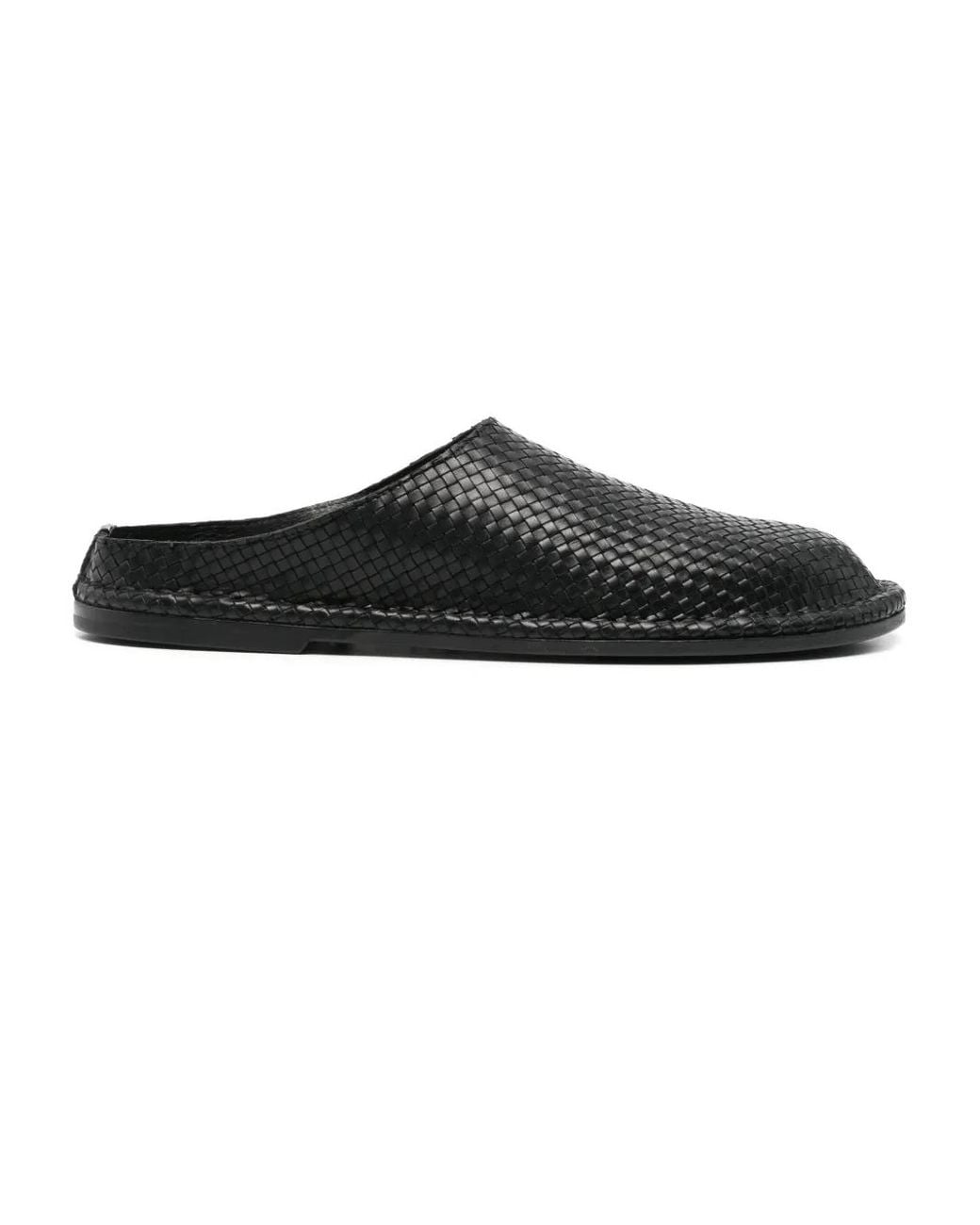 Buttero Black Woven-Leather Slippers for men