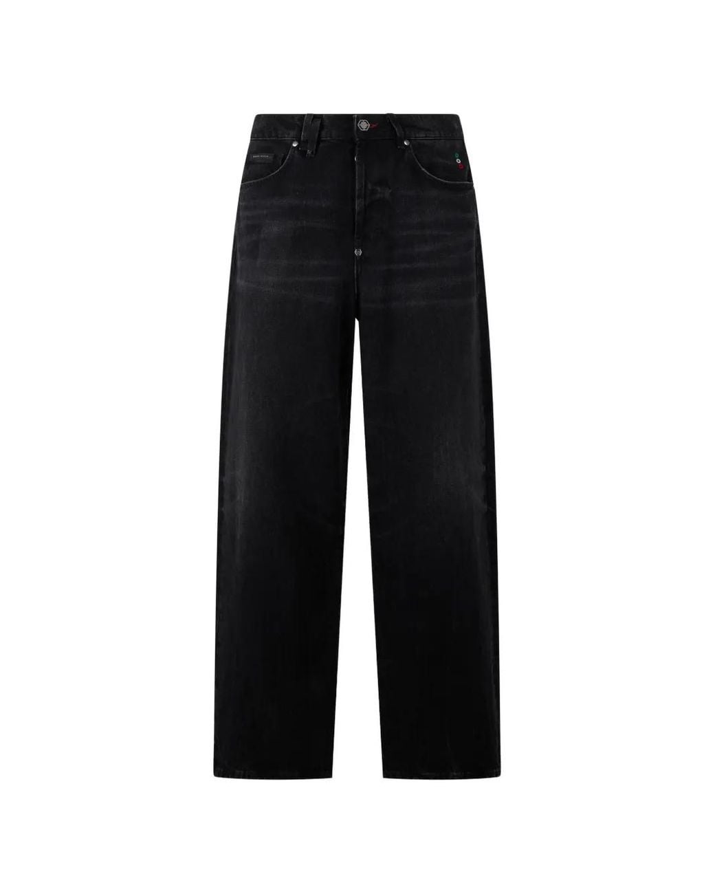 Philipp Plein Black Loose-Fit Wide-Leg Jeans for men