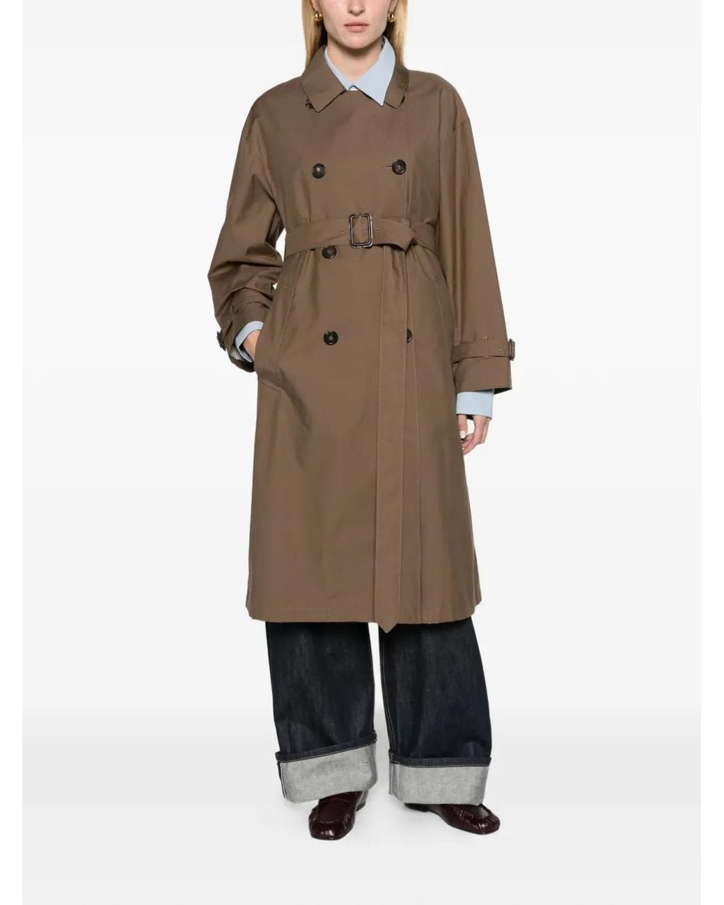 Max Mara Natural Water-Repellent Cotton Twill Midi Trench Coat
