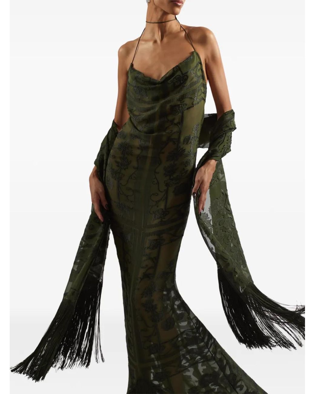 Taller Marmo Green Ming Fringed Devoré Stole