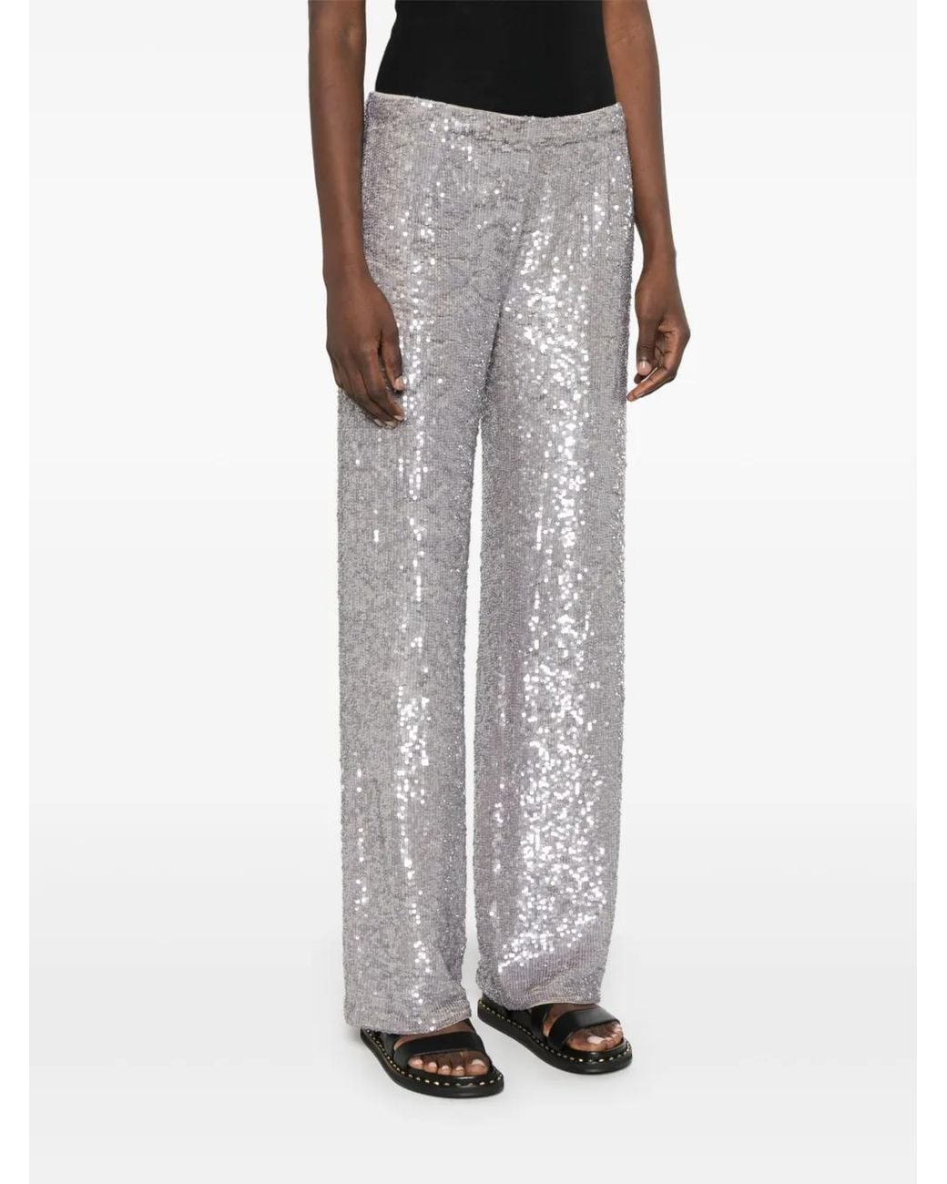 P.A.R.O.S.H. Gray Gong Sequined Trousers