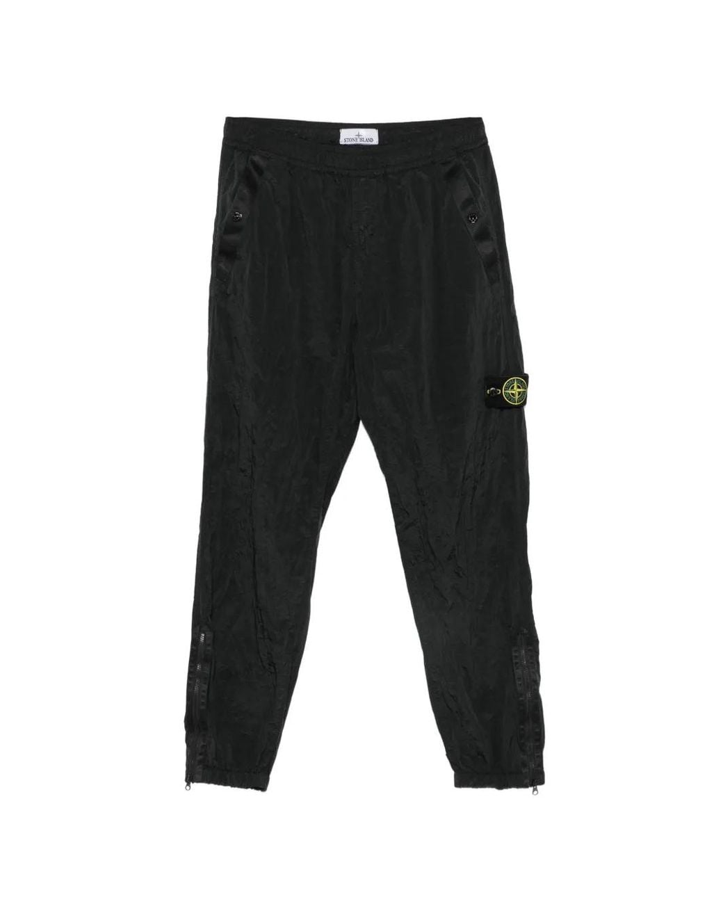Stone Island Black Crinkled Sweatpants With Logo Patch for men