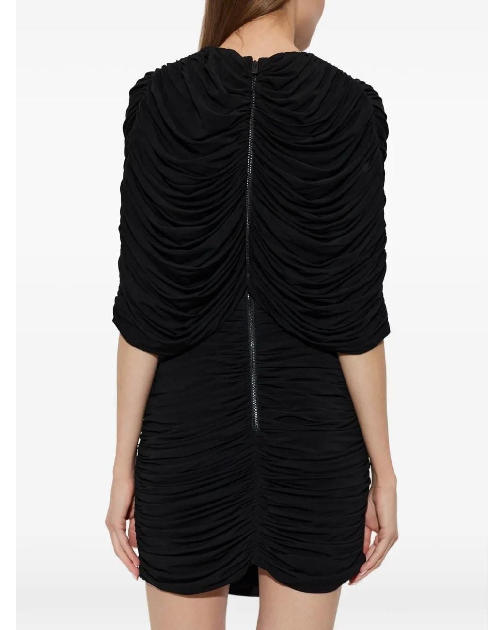 The Mannei Black Ruched Draped-Detail Mini Dress