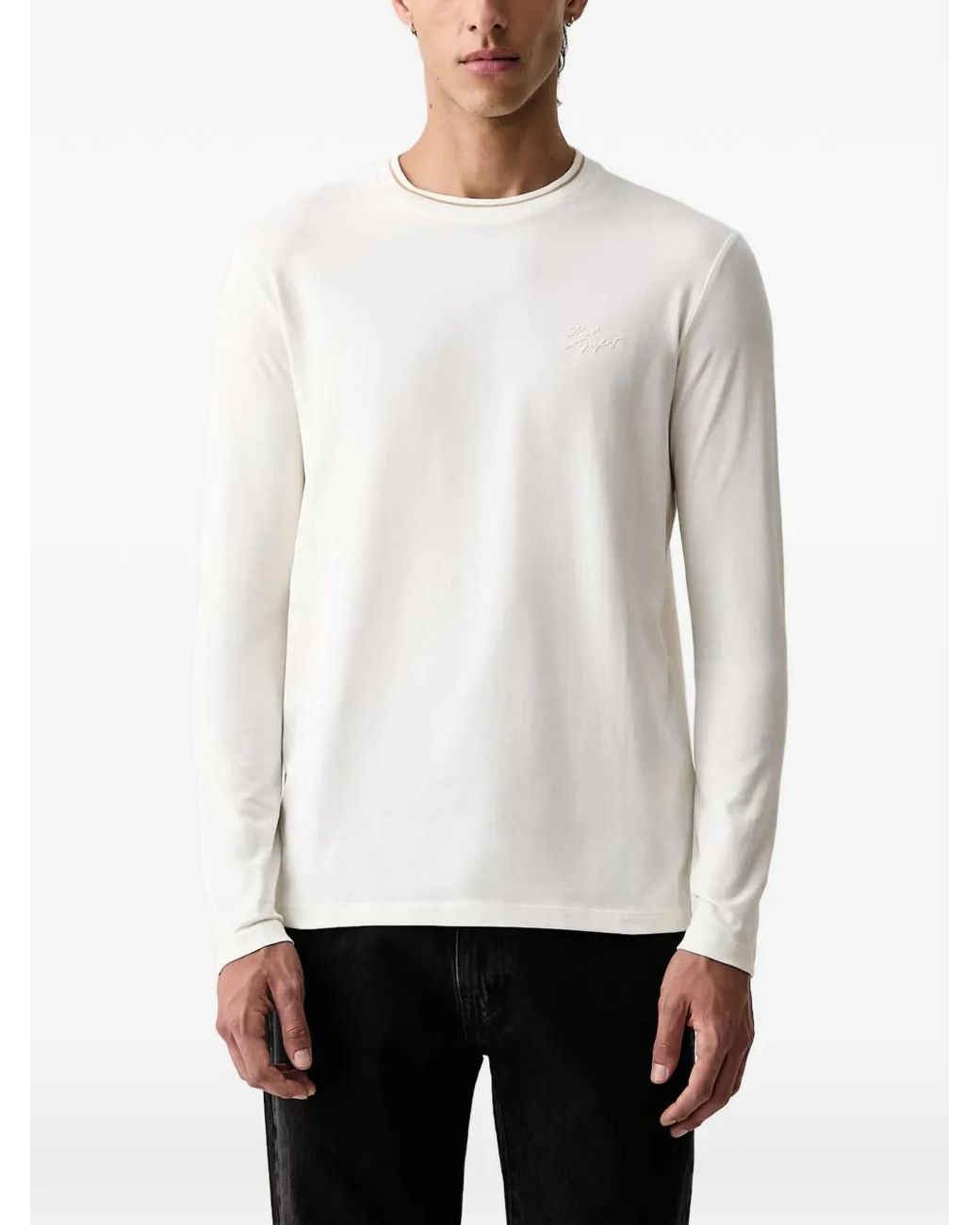 Karl Lagerfeld White Logo-Embroidered Long-Sleeve Top for men