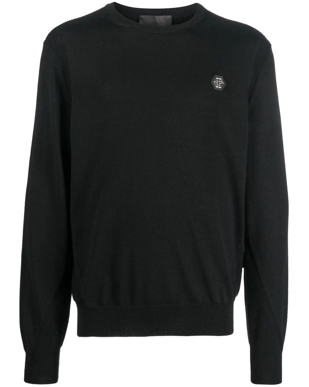 Philipp Plein Black Logo Patch Merino Wool Jumper for men