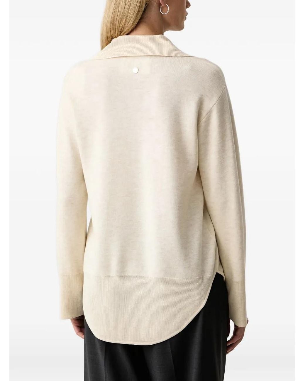 Silvian Heach White Curved-Hem Polo Sweater