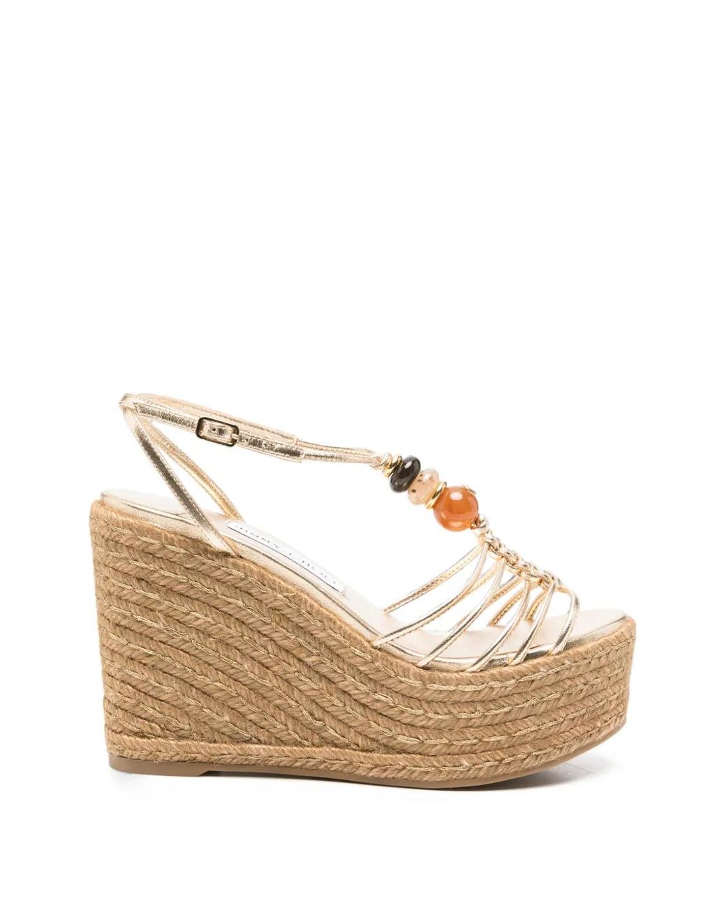 Jimmy Choo Natural Bead-Embellished Wedge Sandals