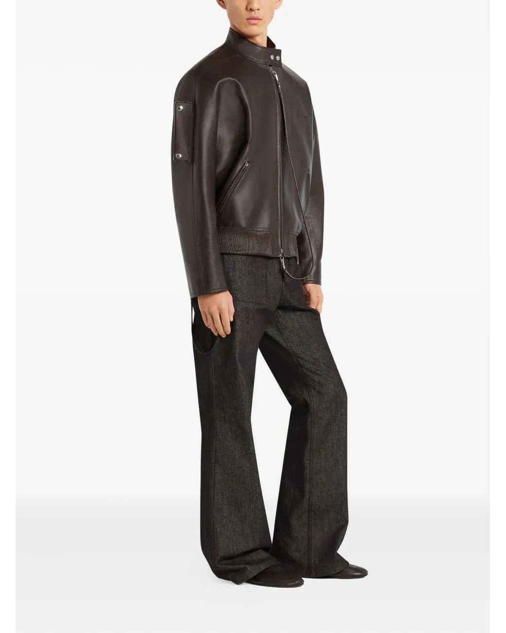 Courreges Brown Zip-Up Leather Jacket for men