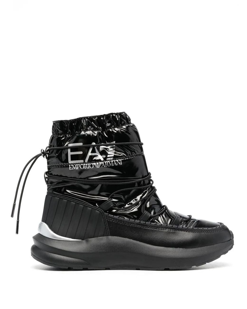 EA7 Black Logo-Print Quilted Snow Boots