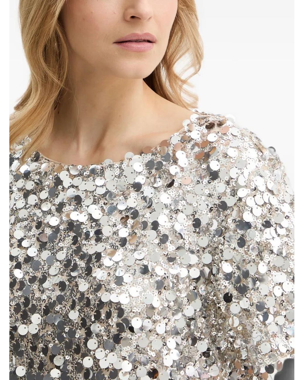 Haveone Gray Sequin-Embellished Short-Sleeve Top