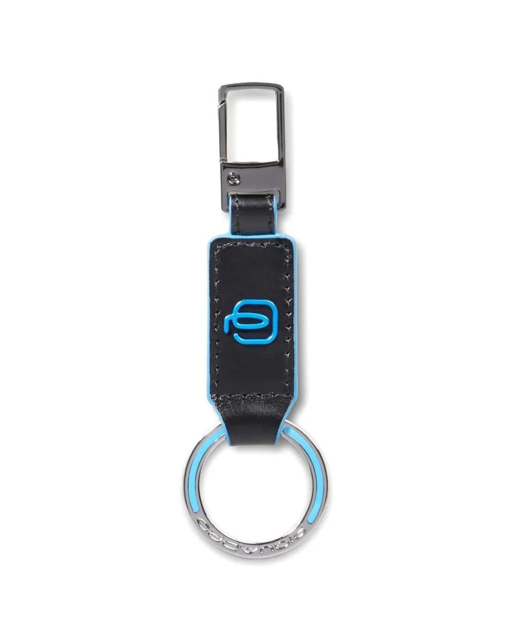 Piquadro Blue Carabiner Leather Keychain