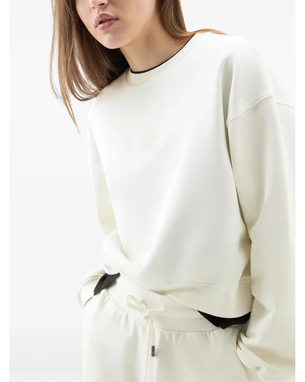 Woolrich White Logo-Embroidered Cotton Sweatshirt