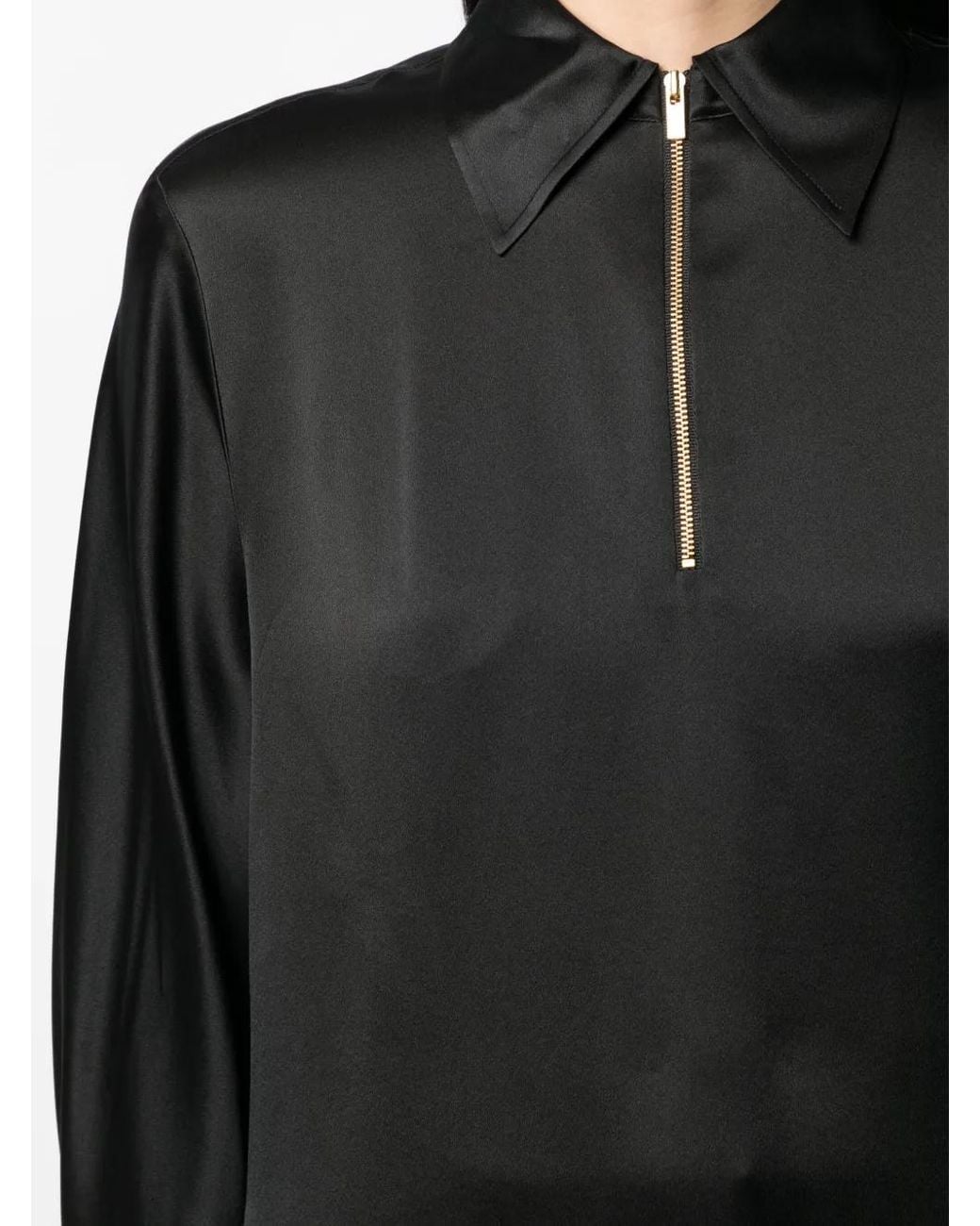 Vince Black Silk Long-Sleeve Blouse