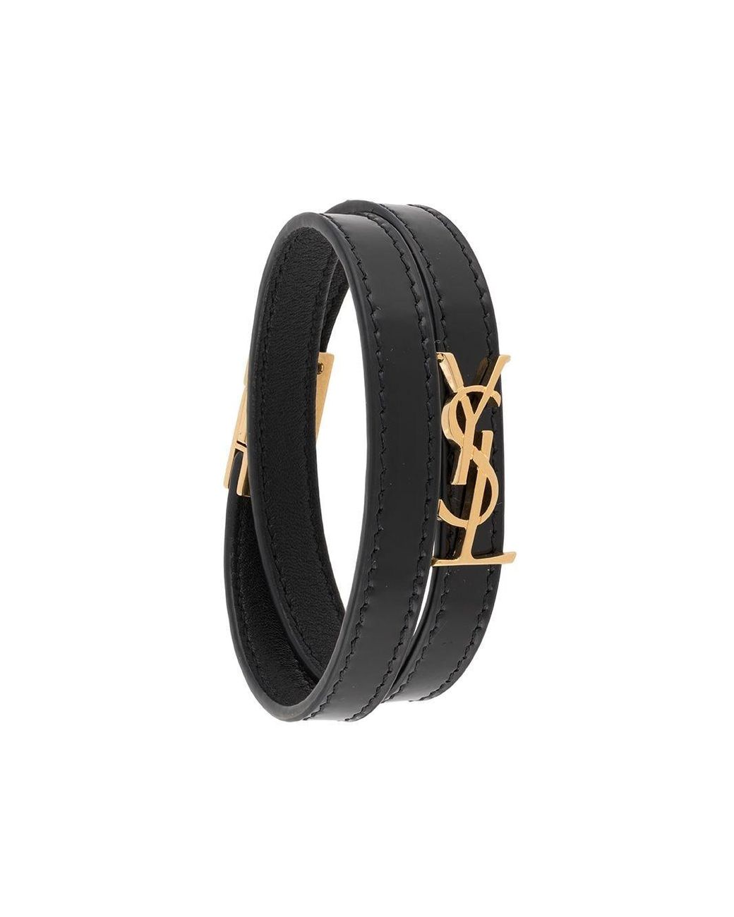Saint Laurent Monogram Double-wrap Leather Bracelet in Black for Men - Lyst